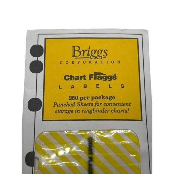 Briggs Chart Flagg Labels 250 Pack Durable Plastic Punched Sheets Flags Yellow - Picture 2 of 4